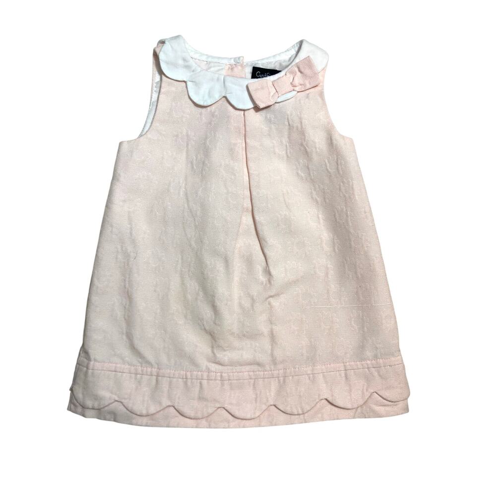 Cynthia Rowley Pink White Scalloped Flower Collar Bow Sleeveless Formal Dress